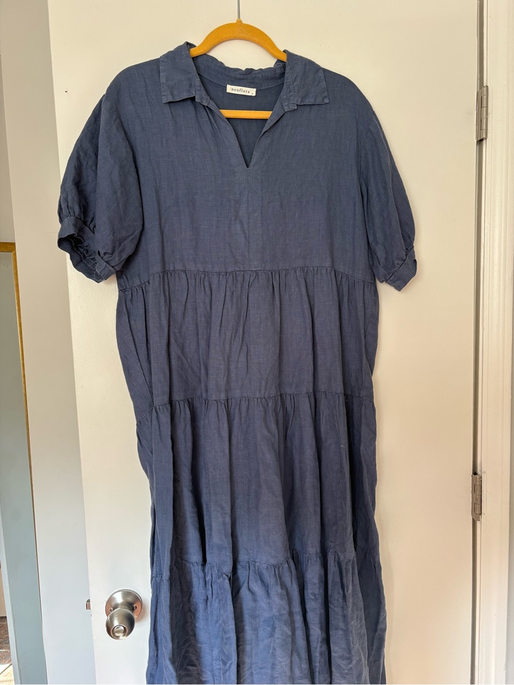 Neuflora blue Tiered Maxi Dress with Collar